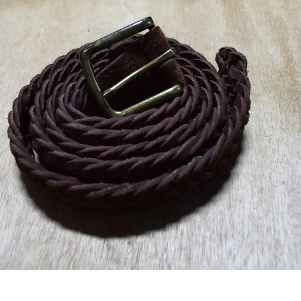J.Crew Brown Braided Suede Leather Belt | Brass Buckle | Size 40